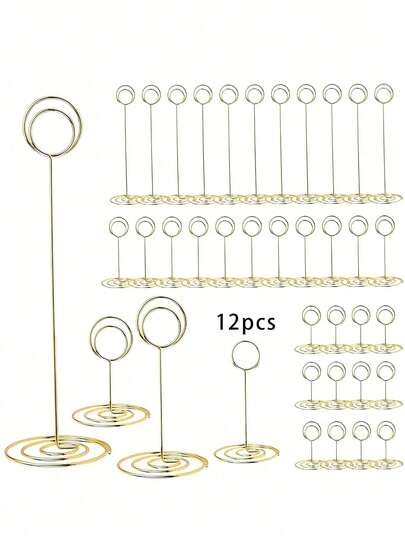 12pcs Table Number Holders, 3 Sizes 5cm/8.5cm/22cm Tabletop Photo Frame Stands With Non-Slip Base, Suitable For Wedding, Party, Dining Table, Photo Frame, Notes, Birthday Party Or Other Events