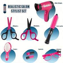 2026 New Girls' Realistic Hairstyling Toy Set, Including Hairdryer, Comb, Scissors And Other Accessories, Suitable For Girls' Dress-Up And Makeup Play, Made Of Durable Plastic, Cute And Fun Design - Multicolor - View 7