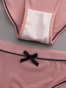 3条装女士淡玫瑰色性感蝴蝶结舒适可爱运动内裤 - 珊瑚粉 - 查看 8