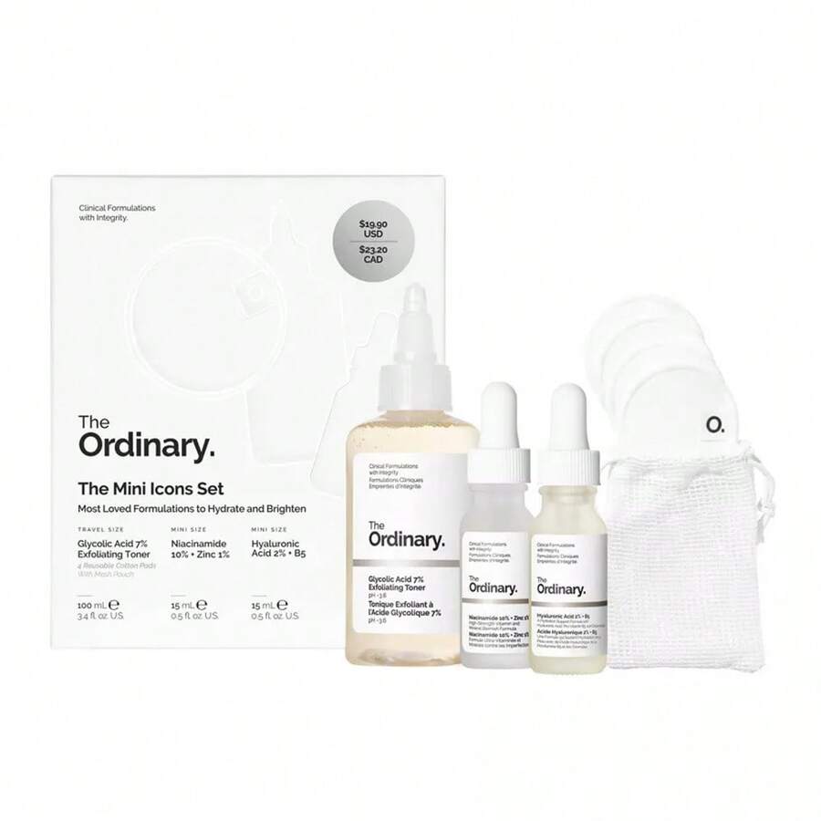 The Ordinary Mini Icon Set, Glycolic Acid 7% Toning Solution 100ml, Niacinamide 10% + Zinc 1% 15ml, Hyaluronic Acid 2% + B5 15ml - 3-piece Set - View 1