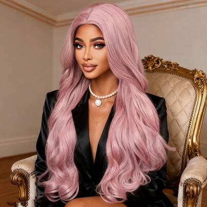 [High-Temperature Fiber Wig] 26 Inch Long High-Temperature Fiber Wig - Orange Curly Wavy Middle Part Wig For Women - Synthetic Hair, Ideal For Cosplay And Daily Use