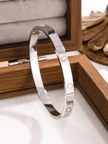 Bộ trang sức vòng tay nữ bằng thép không gỉ cao cấp đính đá Zirconia hình hoa, kiểu dáng thời trang mới, phù hợp để đeo hàng ngày. - Bạc 2 - Xem 6