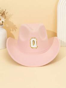 1pc Unisex Children's Letter Decor Pink Felt Brimmed Hat, 26 Letters Available, American Western Cowboy Style, Outdoor Casual Sun Hat For All Seasons, Suitable For Daily Wear, Parties, Outdoor Activities, Children's Gift - Pink - View 35