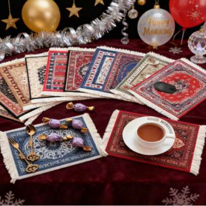 1 szt. Okrągła podkładka stołowa z frędzlami z materiału, podkładka pod kawę, styl boho, dekoracja stołu na Bliski Wschód, ozdoba domu na Nowy Rok i Walentynki