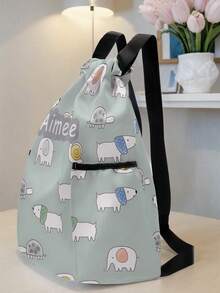 1pc Customized Name Cartoon Puppy Paw Print Drawstring Backpack, Sports Bag With Pockets, Can Be Customized According To Your Unique Design, Back To School Gift, Perfect For Kids, Print Your Own Name Or Your Sister's And Classmates' Names As A Gift To Give To Others - Multicolor - View 3