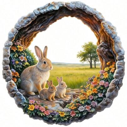 1/2/3片装树洞兔子田园风光图案耐用塑料热转印贴纸，适用于DIY T恤、牛仔裤、连帽衫、包包、枕头（混色），节日手工艺品，持久装饰贴纸，服装点缀，派对装饰