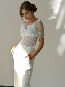 1pc Bride Shawl Short Style, 3D Floral Decor Fashion Women Shawl, Suitable For Party, Wedding, Loose & Comfortable (Shoulder Width Size Details In Image) - Multicolor - View 7