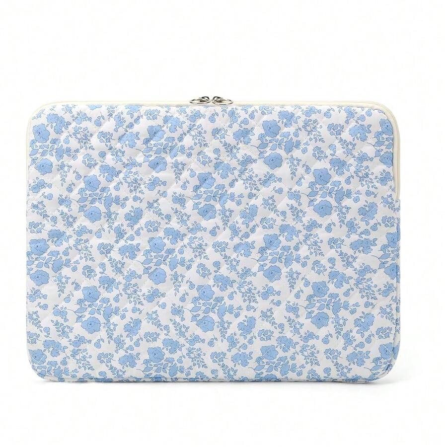 Puffy Laptop Sleeve 13-15.6 Inch Cute Quilted Laptop Protective Case Padded Floral Computer Sleeve For MacBook (B-Blue, 11 Inch) - B-blue - View 1