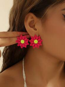 1 Pair Women Spray Painted Daisy Flower Stud Earrings - Painted Daisy Flower Earrings - View 11