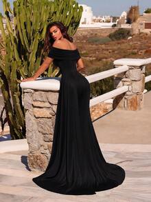 ADYCE Đầm dài satin thanh lịch dành cho nữ, cổ chữ V, xếp ly, eo cao, thắt nơ, xẻ tà cao, hở lưng, thích hợp cho các buổi dạ tiệc, đám cưới, lễ hội, hẹn hò, tiệc tối trang trọng, tiệc sinh nhật, ngày lễ, họp mặt gia đình, năm mới và nhiều dịp khác. Màu đen, thích hợp cho tiệc mùa xuân. - màu đen - Xem 2