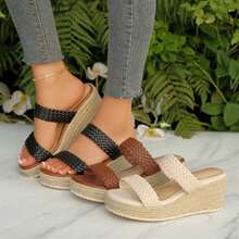 Comfortable Open Toe Espadrilles Wedges Wedge Sandals For Women Braided Straps Dressy High Heel Summer Beach Slides Shoes Outdoor Walking Travel Platform Sandals Heels - 黑色 - 查看 5