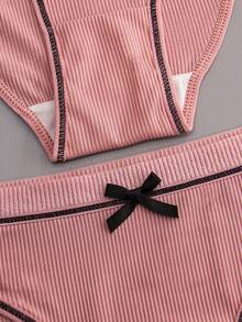 3条装女士淡玫瑰色性感蝴蝶结舒适可爱运动内裤 - 珊瑚粉 - 查看 9