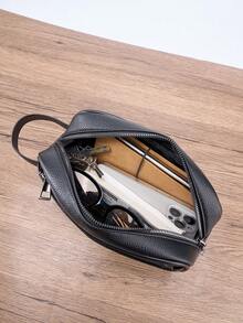 HOVI'S Men Clutch Bag Black Pebbled PU Leather - Dual Zipper & Password Lock Design Hand Strap Large Capacity Phone & Essentials Holder Anti-Theft Business Casual New Year Gift Valentine's Day Gift - Black - View 7