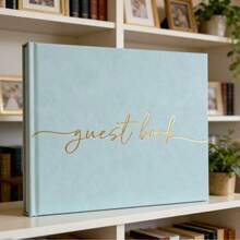 1本烫金婚礼宾客签名簿 - 优雅硬壳书法设计签名册，采用优质哑光封面，厚实的空白页供宾客留言/签名/拍照，经久耐用，可重复使用，是婚礼招待会/订婚派对桌面装饰的理想之选，也是完美的周年纪念纪念品和礼物。 - 綠色 - 查看 3