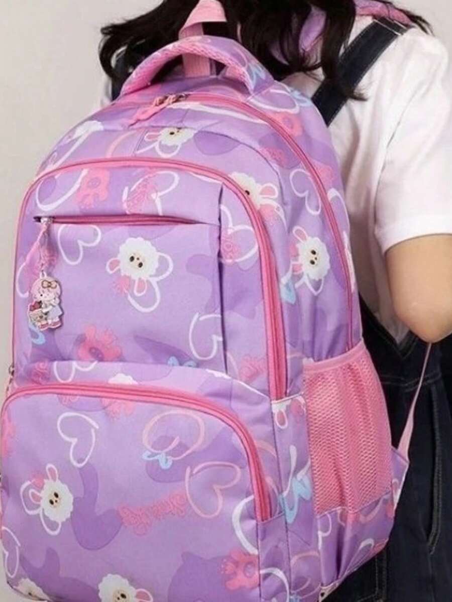Girls' School Backpack, Reinforced Polyester Youth Bag - YT-9507 Purple With Sheep - View 1