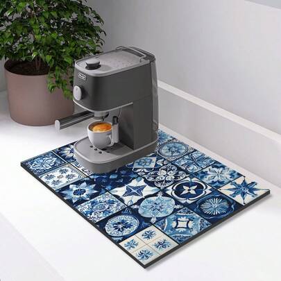 1pc Kitchen Mat, Dish Drying Mat, Classic Checkered Pattern, Non-Slip, Absorbent, Wear-Resistant, Soft Diatomite Drainage Mat, Draining Mat, Coffee Mat, Bar & Restaurant Mat, Pet Mat, Tableware Mat, Bathroom Mat, Countertop Mat, Dining Table Decor, Household Kitchen Supplies