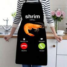 1PC Funny Shrimp Calling Pattern Kitchen Apron Creative Phone Call Interface Printed Cooking Waist Apron Unisex Oil-Proof Household Cooking Apron - B - View 8
