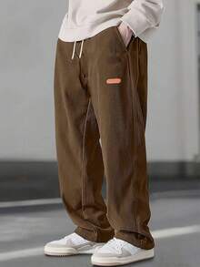 Men's Corduroy Loose Straight Casual Pants, Solid Color Sweatpants, Suitable For Daily Wear And Travel, Valentine's Day Gift - Brown - View 9