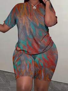 Women's Tie-Dye Print Casual Top And Slim Fit Shorts Set Two-Piece - 混合色 - 查看 1