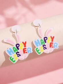 一对创意趣味独特精致可爱卡通兔子和鸡蛋亚克力吊坠耳环，适合女性日常佩戴、节日和派对场合。 - 彩色 - 查看 12