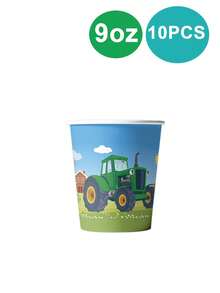 10pcs Tractor Theme Birthday Party Supplies Disposable Tableware Set, Includes 7/9 Inch Paper Plates, 9oz Paper Cups, Napkins, Suitable For Tractor Theme Party Decoration, Birthday Party, Spring Event Party, Holiday Party Supplies - Multicolor - View 8