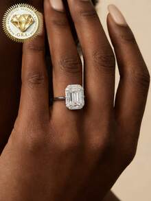 1枚女士订婚戒指，长方形月光石钻石戒指，2.5克S925纯银，2克拉莫桑石，波西米亚/宫廷风格，完美适用于订婚、求婚、结婚纪念日、情人节礼物。附赠莫桑石证书和精美礼盒包装。 - 銀色 - 查看 6