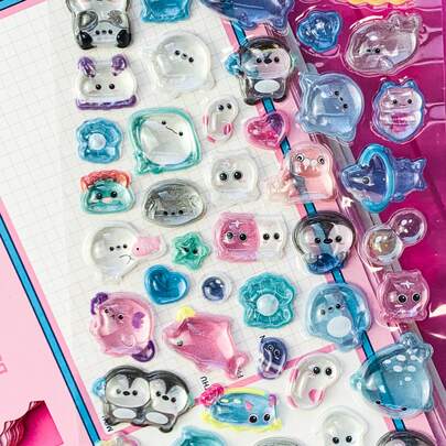 3D Animal Relief Stickers | Cartoon Mixed Color Resin Stickers Suitable For Cups And Phone Cases, Glossy Surface, Pre-Coated Adhesive, Single Use