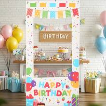1 peça de moldura para fotos com balões coloridos, confete e caixas de presente de aniversário. Tamanhos: 120*60/180*90/210*105 cm. Ideal para fotos e decoração de festas de aniversário, tanto em ambientes internos quanto externos. - Multicolorido - Ver 2