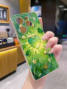 1个绿色爱心图案防震手机壳，采用UV印刷工艺，兼容三星/Galaxy/Infinix/Redmi/OPPO/VIVO/Realme安卓机型 - 米色 - 查看 2