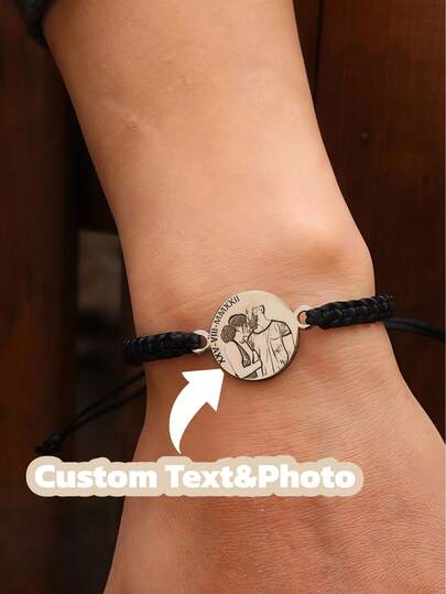 1pc Customized Photo Bracelet, Personalized Woven Bracelet, Customized Engraved Bracelet, Stainless Steel Customized Bracelet, Personalized Jewelry, Perfect Companion Gift, Gift For Her, Custom Cord Bracelet