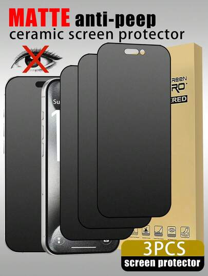 3pcs Matte Ceramic Privacy Screen Protector Compatible With 17 Pro Max/15 Pro/15/14 Pro Max/14/13/12/11/8/7/6/XS Max, Ceramic Matte Privacy Screen Protector, Naked Screen Touch Feedback, Smooth Touch Feel, Scratch-Resistant, Fingerprint-Proof, Case-Friendly Screen Protector Essential, Suitable For Daily Shield, Office, Home Phone Screen Protector, Waterproof, Shockproof, Anti-Fall, Anti-Scratch Phone Accessories Screen Protection Essentials, Applicable To Daily Shield, Office, Home Daily Shield Office Home Anti-Spy Scratch Resistant