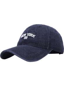 1pc New York 08 Embroidered Baseball Cap, Unisex, Washed Denim Soft Crown Curved Brim Hat - Multicolor - View 13