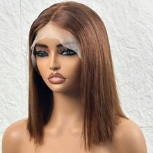 Brown Straight Short Bob Wig 4x4 5x5 13x4 13x6 Transparent Lace Front Wig 200% Density 4*4 5*5 Glueless Put On And Go Pre Cut HD Lace Closure Frontal Wigs Pre Plucked Pre Bleached Heat Resistant Fiber Synthetic Mixed Human Blended Hair Wig For Women Pre-Cut Lace Is Available For 4x4 5x5 Chocolate Brown 4# 8-36inch - Brown - View 3