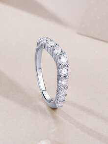 Anillo de Moissanita de plata de ley 925 para mujer, anillo de compromiso/boda hipoalergénico de alta gama, regalo para el Día de San Valentín/cumpleaños, empaquetado en caja de regalo resistente a la oxidación - Plateado - Ver 5