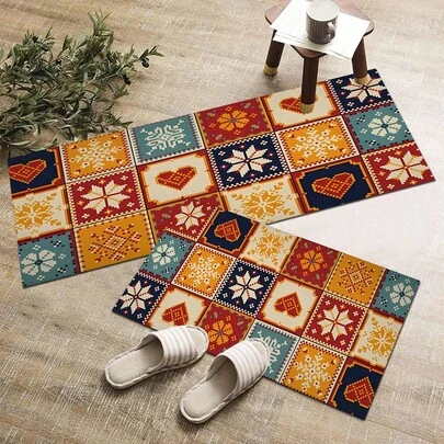 1 قطعة من تصميم نمط البلاط الأنيق، بطراز بوهيمي رجعي، ديكور المطبخ، ديكور المنزل، سجادة زخرفية، بساط باب عصري، بساط متعدد الاستخدامات، بساط أرضية المطبخ، طقم بسط المطبخ، واقي أرضية المطبخ، بساط وقوف مريح، سجادة غرفة المعيشة وغرفة النوم والحمام والغسيل والمكتب، ديكور منزلي داخلي