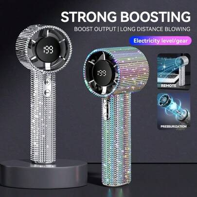 Luxury Full Diamond Portable Mini Handheld Fan, USB-C Rechargeable Turbo Fan, Adjustable Speed Quiet Fan, Summer Gift Box