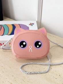 1pc Young Girl PU Leather Zipper Closure Cute Cartoon Mini Crossbody Bag, Suitable For Daily Use - Cat - View 12