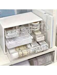 1pc Large Capacity Multi-Function Transparent Plastic Desktop Storage Box With Drawers, Suitable For Office, Cosmetics And Bathroom Supplies,Room Decor - Multicolor - View 7