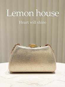 1 chiếc túi xách tay thêu kim sa lấp lánh màu vàng, túi đeo vai dây xích kim loại thời trang, ví cầm tay thanh lịch phù hợp cho tiệc tối, đám cưới, các dịp trang trọng, quà tặng cho phụ nữ. - Vàng - Xem 5