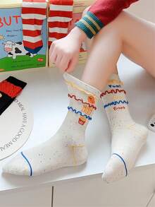 1 Pair Women's Fries, Burger, Ribbon Sauce Print Breathable Mid-Calf Socks, Streetwear Style For Everyday Use, Spring/Autumn - Multicolor - View 1