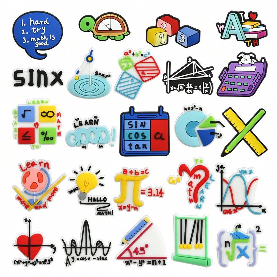9/24pcs Funny Math Formula Series Shoe Decorations Set, PVC Material Shoe Accessories Suitable For Beach Bags, Shoes, Birthday, Christmas, Valentine's Day, Halloween Party Gifts