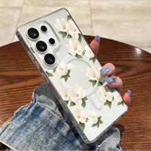 Funda para teléfono: Funda dura transparente con patrón floral vintage de flor de magnolia, gruesa y a prueba de golpes, con soporte de anillo magnético y carga inalámbrica para Galaxy S25 Edge S24 S23 Plus FE S22 Ultra A14 A15 A16 A35 A36 A54 A56 NOTE 21 Ultra - transparente - Ver 7