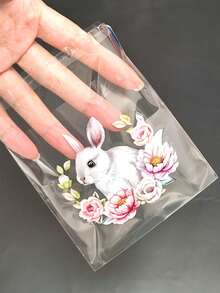 100pcs Easter Bunny And Flower Pattern Gift Bag - Cute Bunny And Spring Flower Pattern Transparent Self-Adhesive Packaging Bag - Four Different Patterns Mixed - Suitable For Easter And Themed Party Gift Packaging - Multicolor - View 3