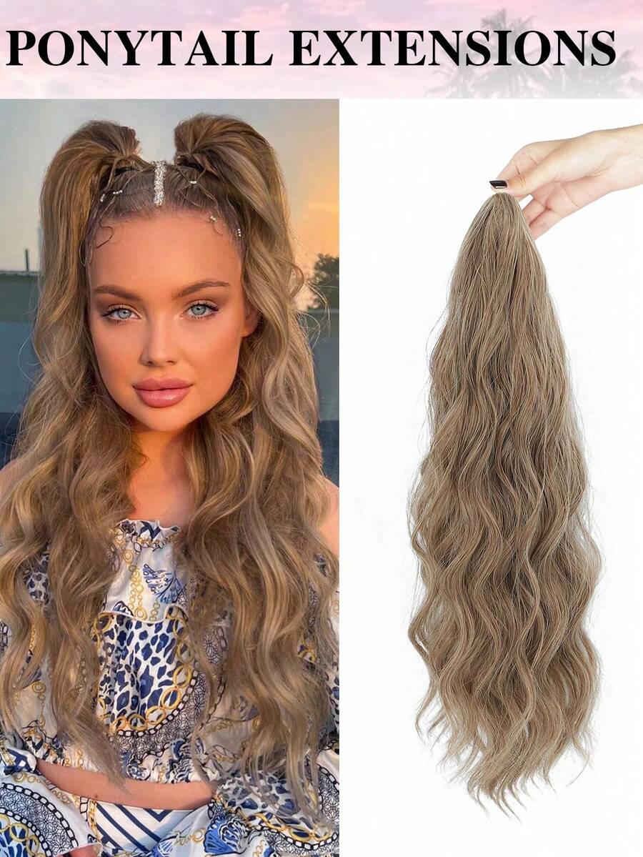 20 Inch Long Wavy Ponytail Hair Extensions, Synthetic Ponytail Hairpiece, Natural & Soft For Daily Wear (Strawberry Gold) - Light Brown - View 1