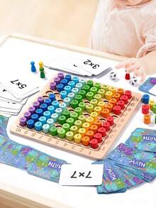 Tablero de madera de multiplicación por 99 veces, tabla de habilidades de memoria, bloques de construcción, juguetes de aprendizaje temprano para niños, material didáctico, tablero de cálculo de 99 (algunos colores de accesorios al azar) - Multicolor - Ver 4