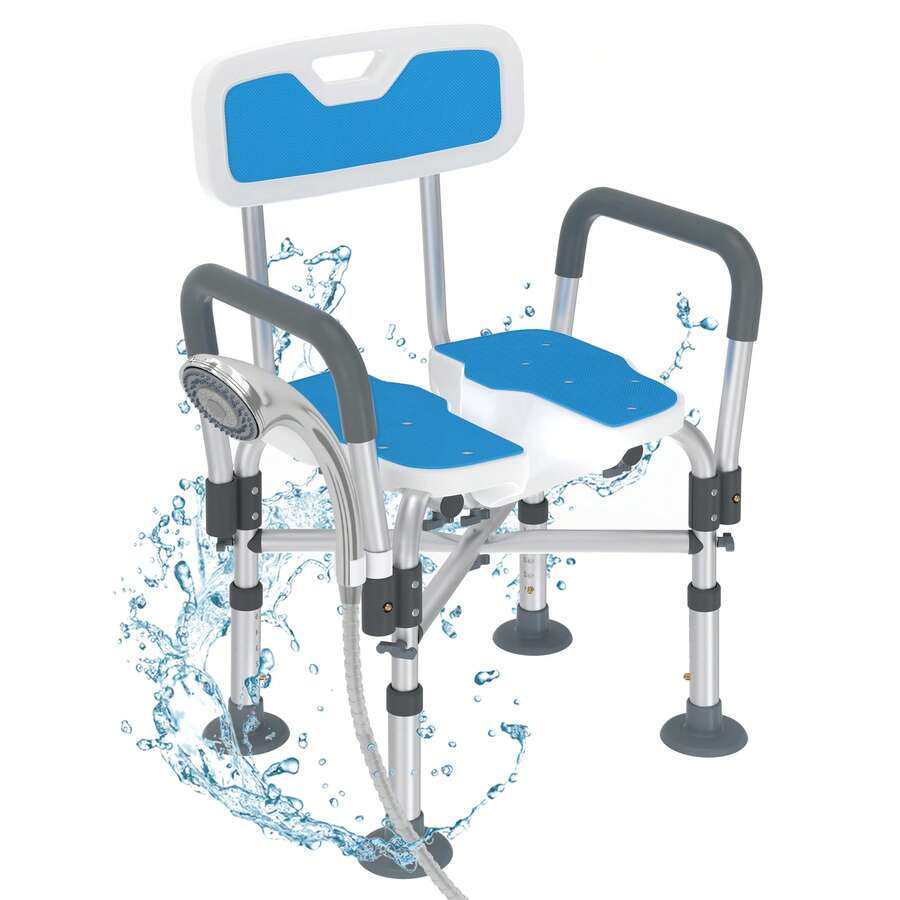 Shower Stool, Shower Chair, Height-Adjustable, Non-Slip Bath Seat With Backrest And Armrests, Bath Stool, Shower Stool For Adults And Seniors, With EVA Pad - B - Xem 1
