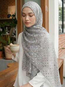 1pc Bohemian Style Shiny Contrast Sequin Scarf For Women, Soft Crinkle Design, Multifunctional Windproof Shawl, Suitable For Spring/Summer Daily Wear And Vacation Accessory - Grey - View 1