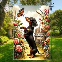 1pc Polyester Double-Sided Miniature Dachshund & Butterfly Pattern Garden Flag, Suitable For Home & Outdoor, Size 18x12 Inches, Suitable For Holiday Decoration, Flag Pole Not Included - A - View 8
