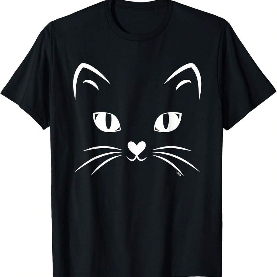 Camiseta con cara de gato, gato negro, disfraz de Halloween - Negro - Ver 1