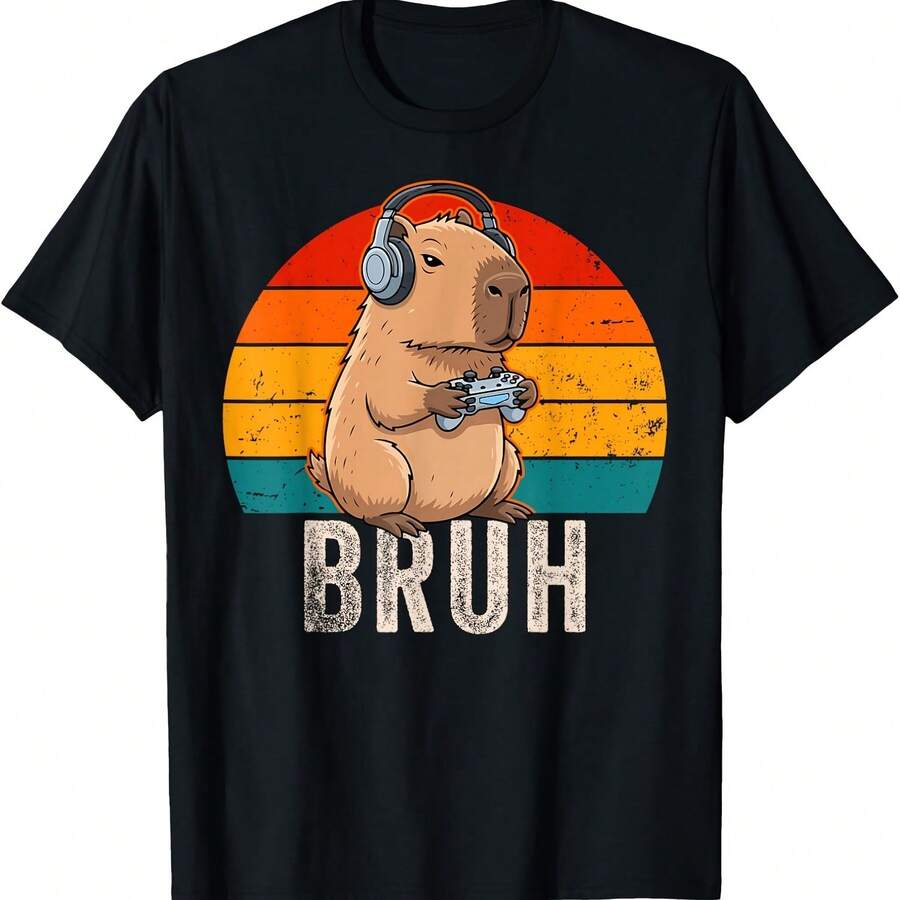 Camiseta divertida de videojuegos para hombres, niños y adolescentes con diseño de capibara - Negro - Ver 1